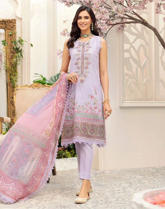 Unstitched Purple Cotton Pakistani Style Suits Dress Material