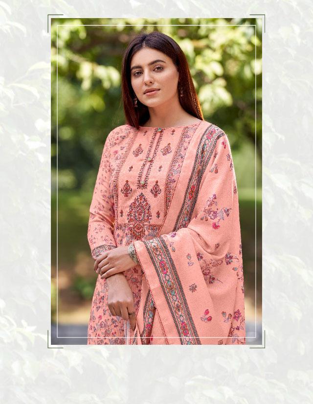 Unstitched Wool Pashmina Pink Winter Suits Set for Ladies