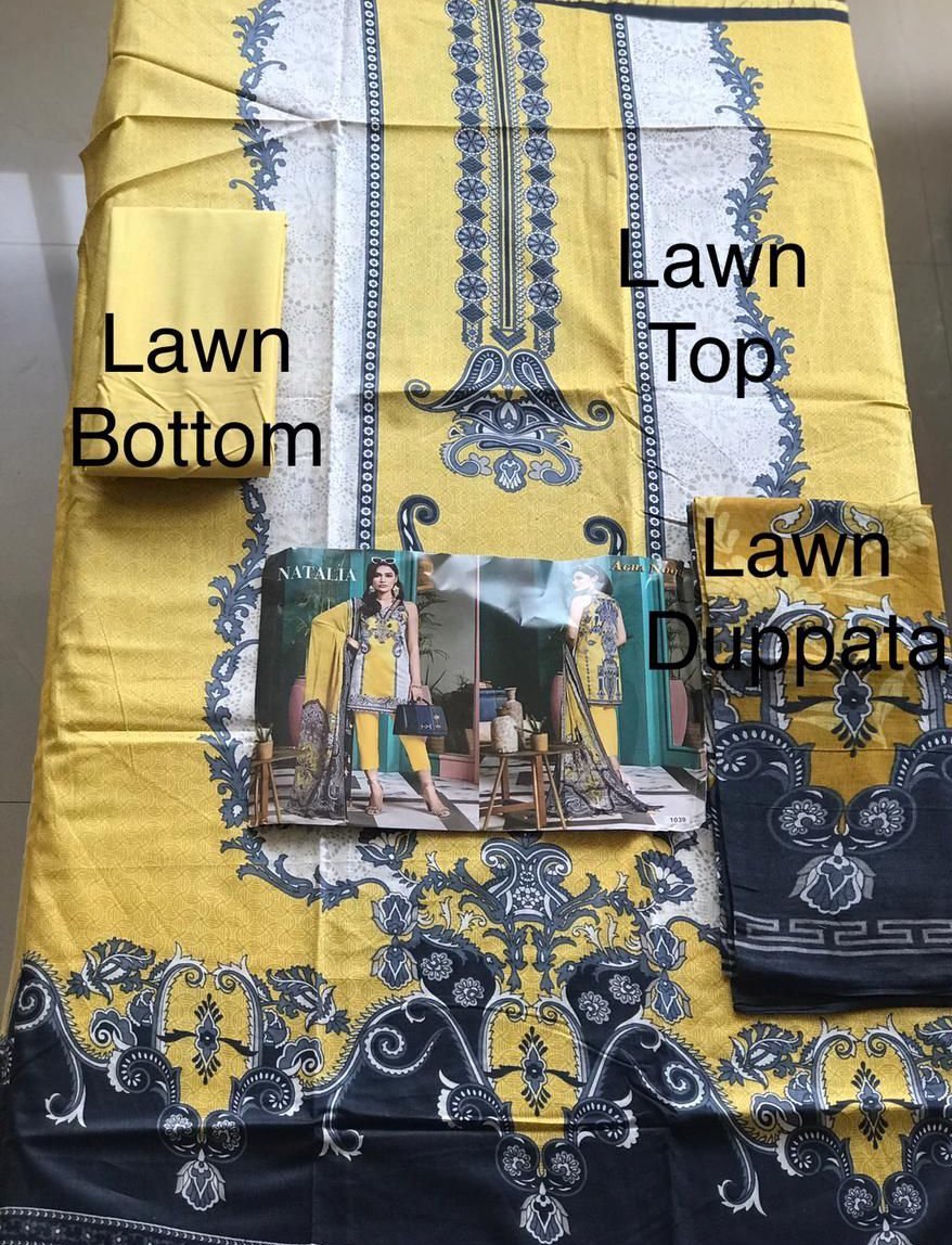 Unstitched Yellow Pakistani Lawn Cotton Suits for Women