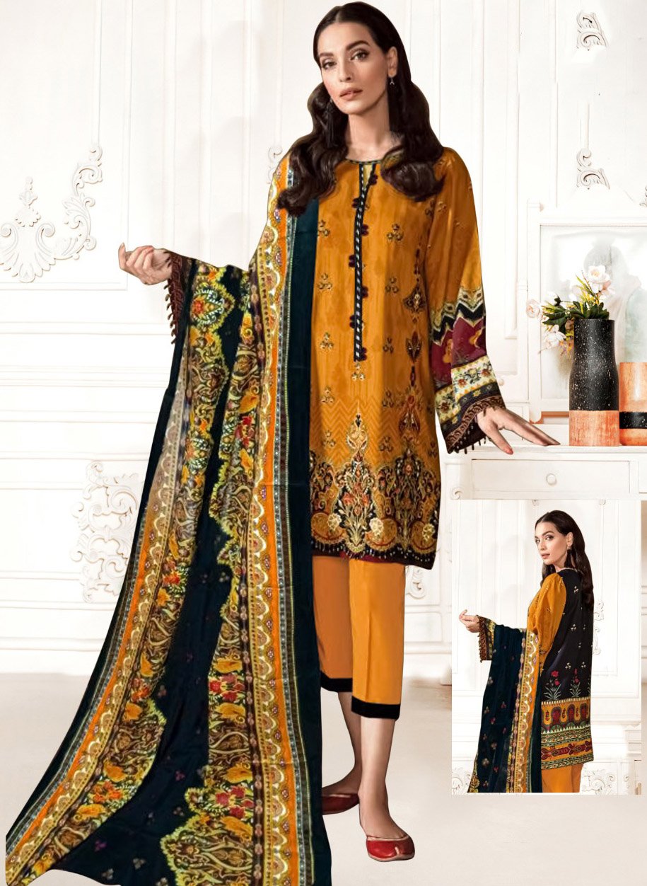 Unstitched Yellow Cotton Pakistani Dress Material Salwar Suits