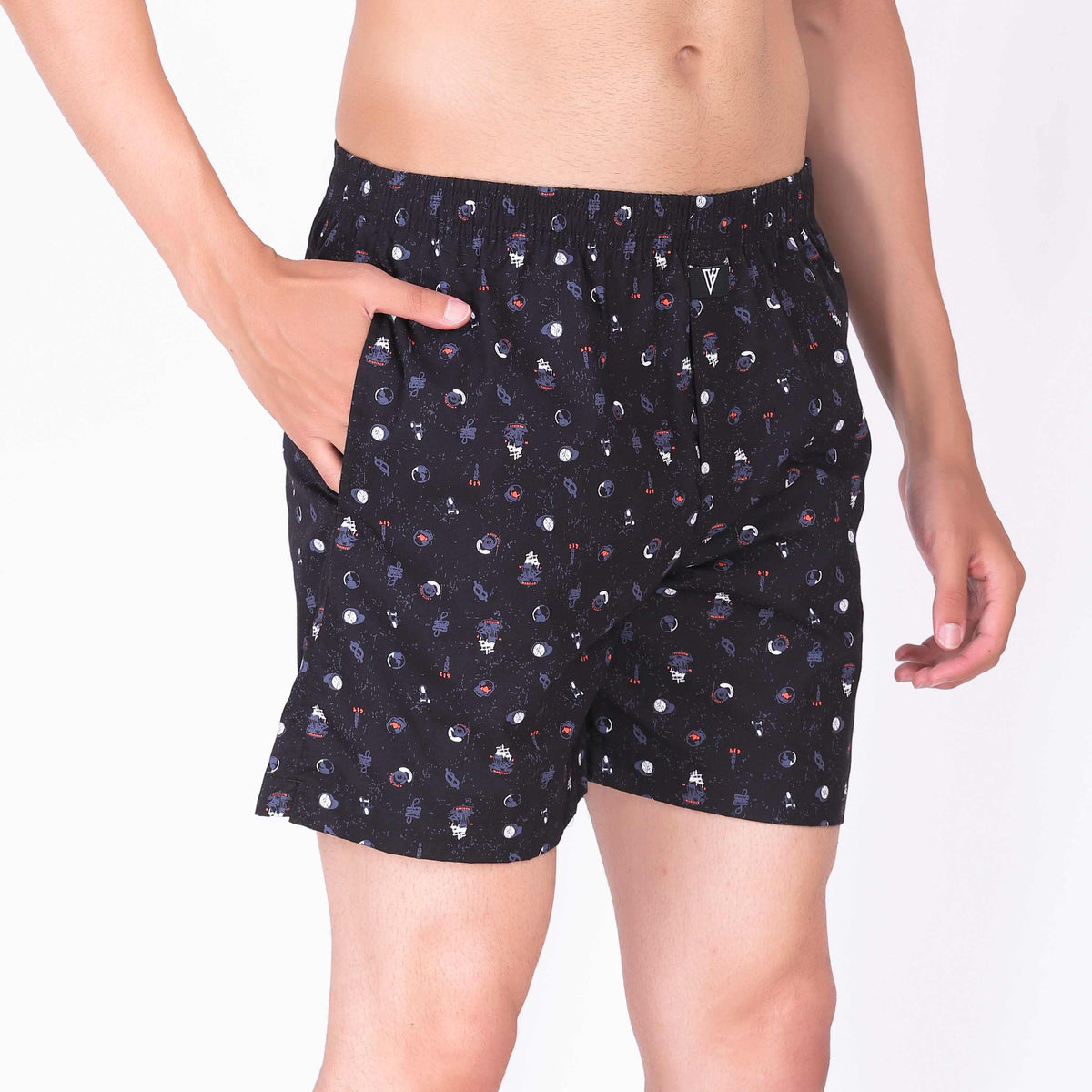 Van Heusen Cotton Black Printed Boxer Shorts for Men