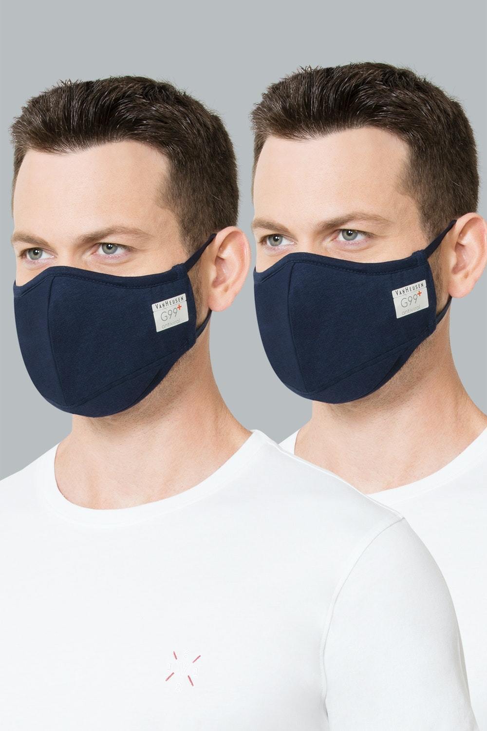 Van Heusen Cotton Face Mask for Men Black and Blue (Pack of 4)