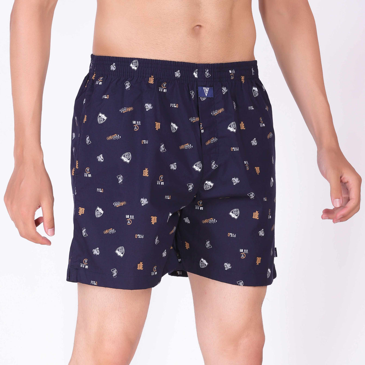 Van Heusen Dark Blue Cotton Printed Boxer Shorts for Men