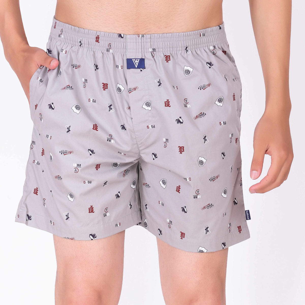 Van Heusen Grey Cotton Printed Boxer Shorts for Men
