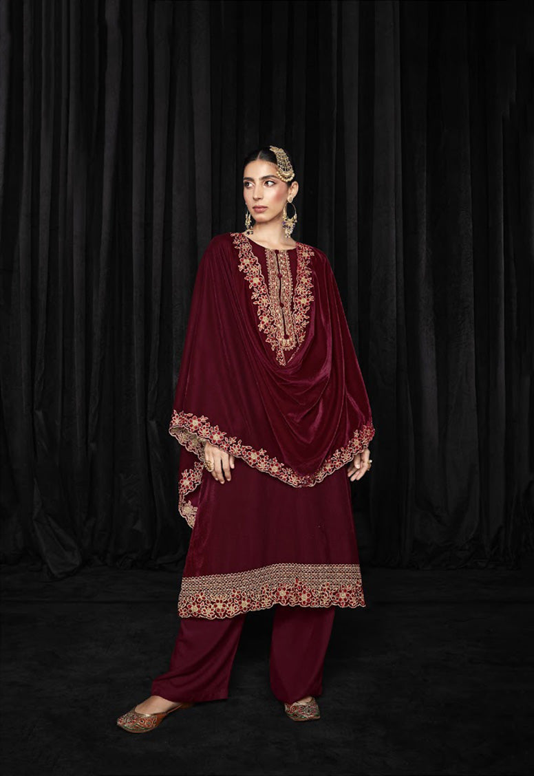 Maroon velvet sale suit women's