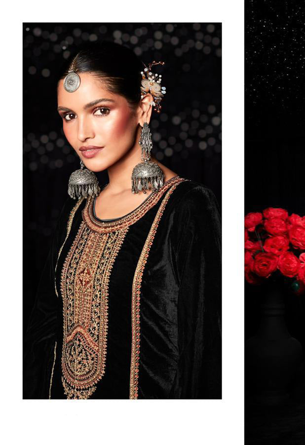Mumtaz Arts Pure Velvet Women Winter Suits Black