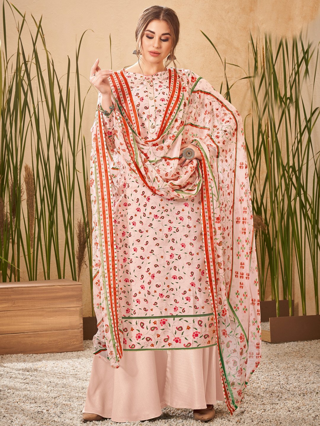 Viscose Silk Unstitched Suit Material with Chiffon Dupatta