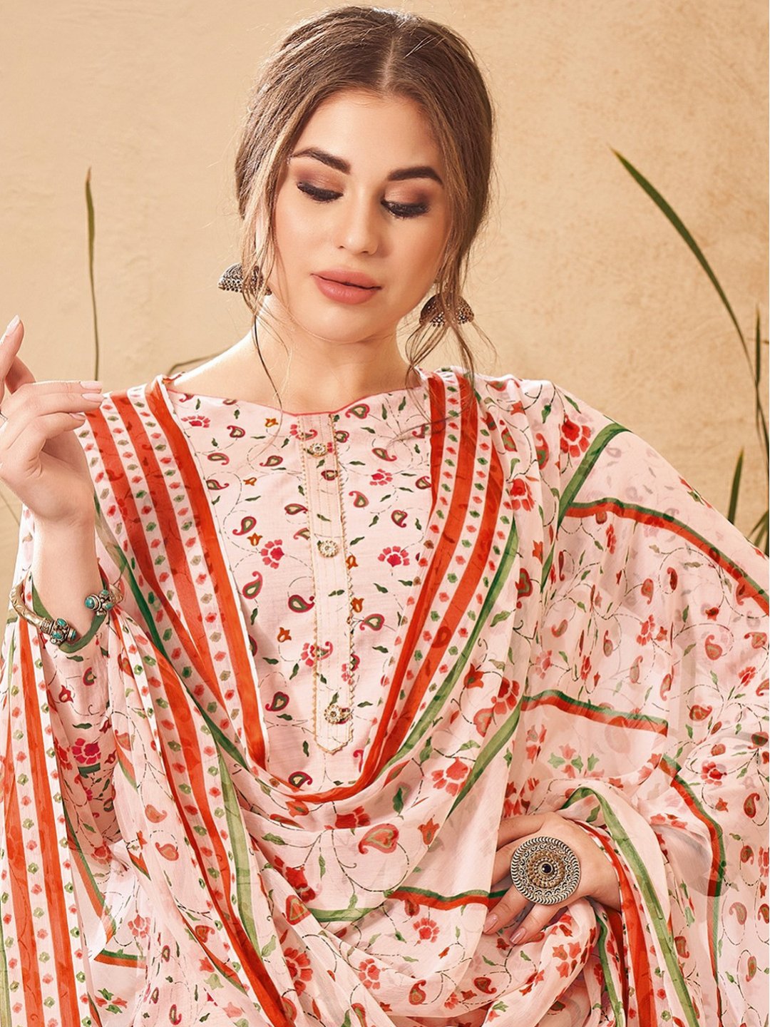 Viscose Silk Unstitched Suit Material with Chiffon Dupatta