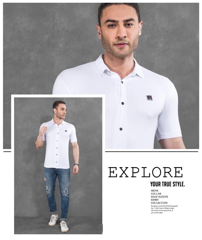 White Solid Slim fit Cotton polo collar shirt for men