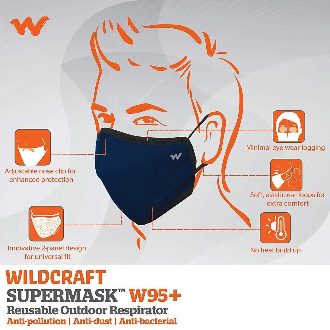 Wildcraft Reusable W95 Blue Mask for Men and Women with Neckband (Pack of 5)