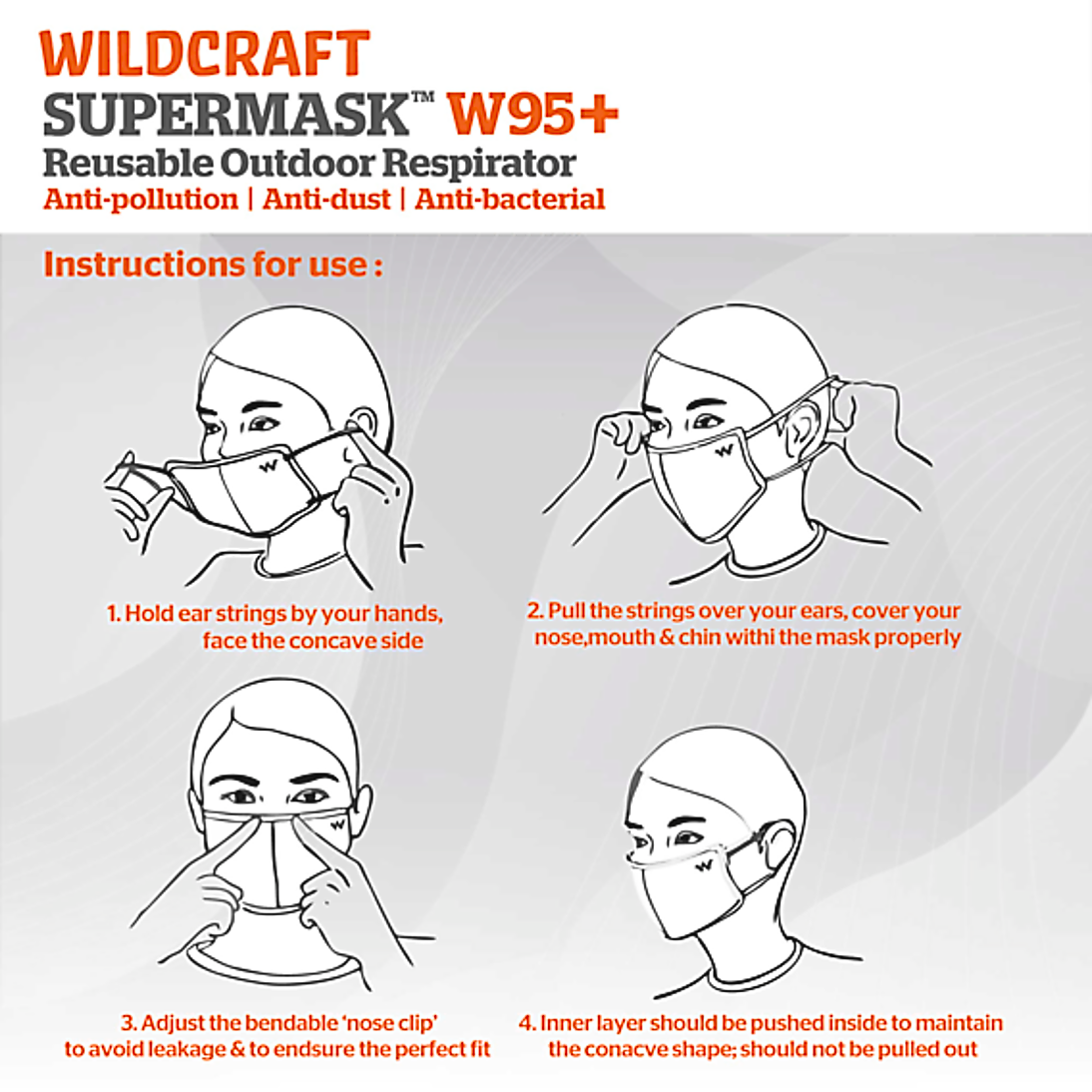 Wildcraft Reusable W95 Blue Mask for Men and Women with Neckband (Pack of 5)