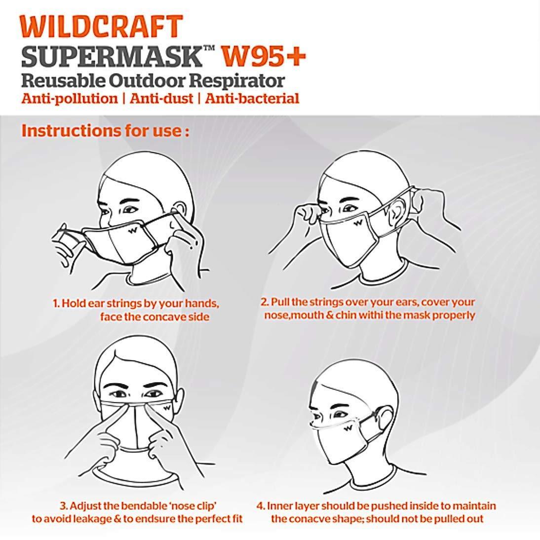 Wildcraft W95 Cotton Black Face Mask with nose clip (Pack of 5)