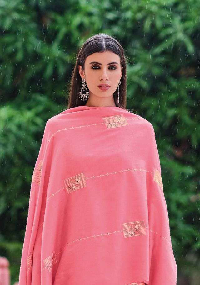 Printed Pink Winter Unstitched Pashmina Salwar Suit