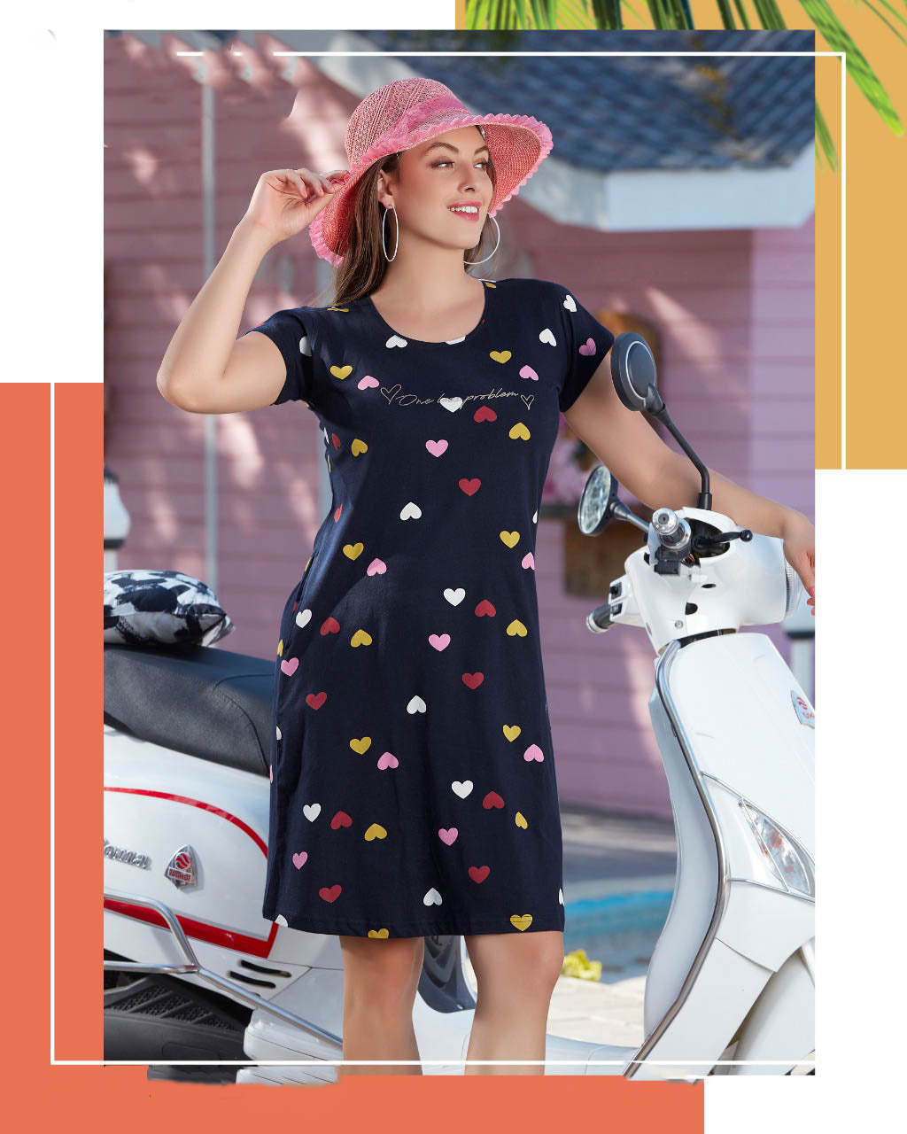 Women Blue Printed Long T-shirt Night Wear Dress