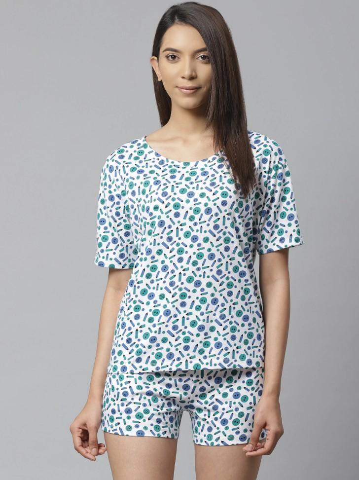Women Drop Shoulder T-Shirt And Shorts Night Suit Set