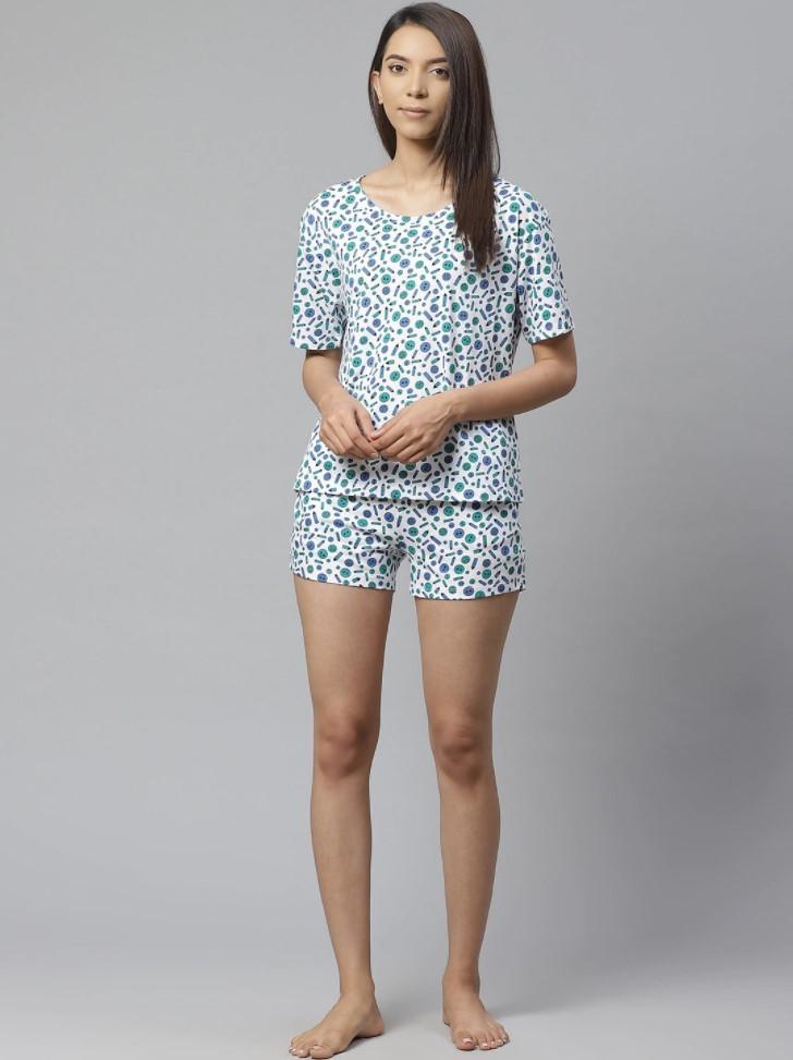 Women Drop Shoulder T-Shirt And Shorts Night Suit Set