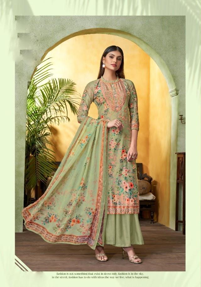Women Green Printed Swarovski Diamond Work Unstitched Pure Cotton Suits