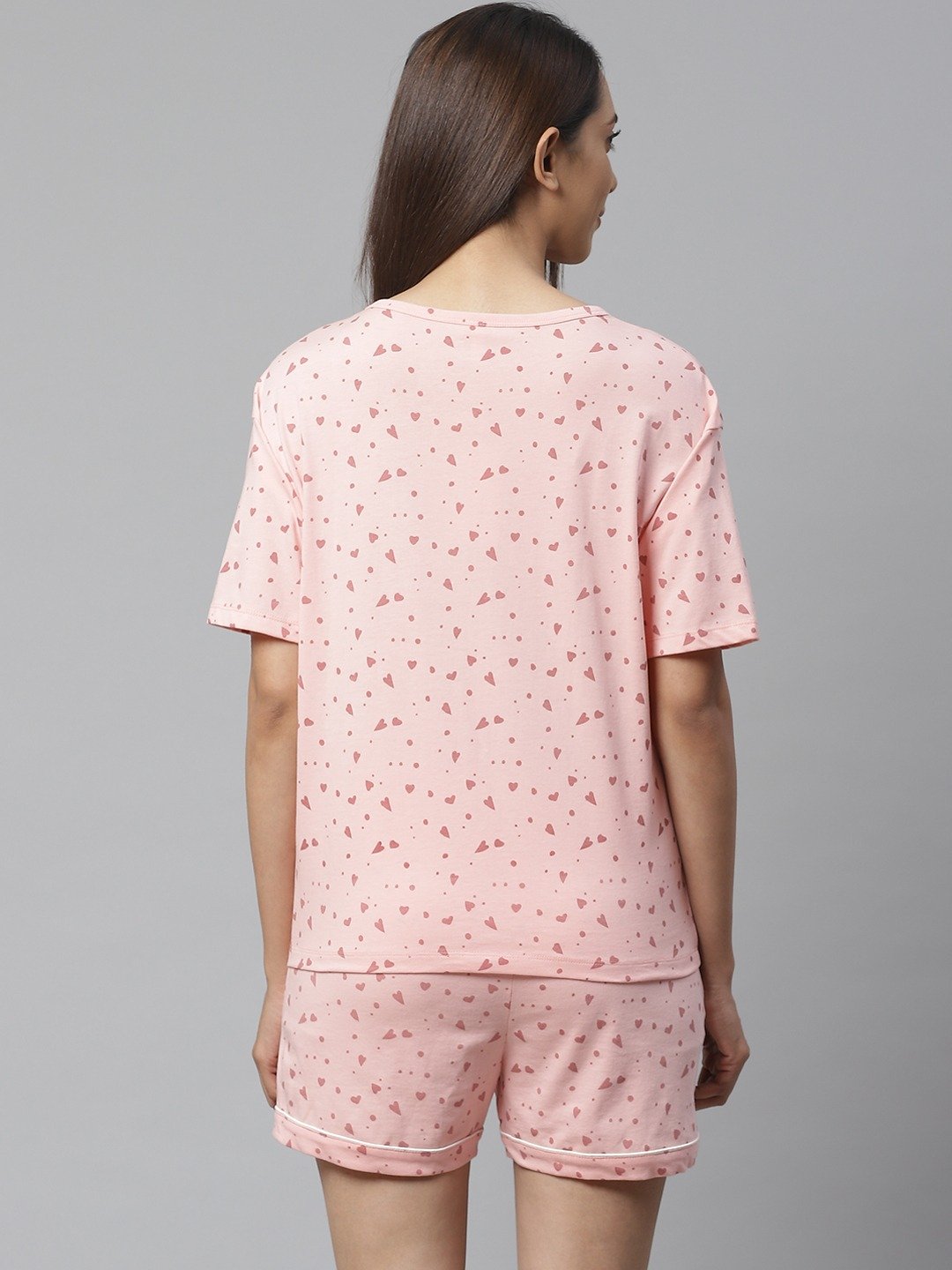 Women Pink Printed night suit sets with shorts