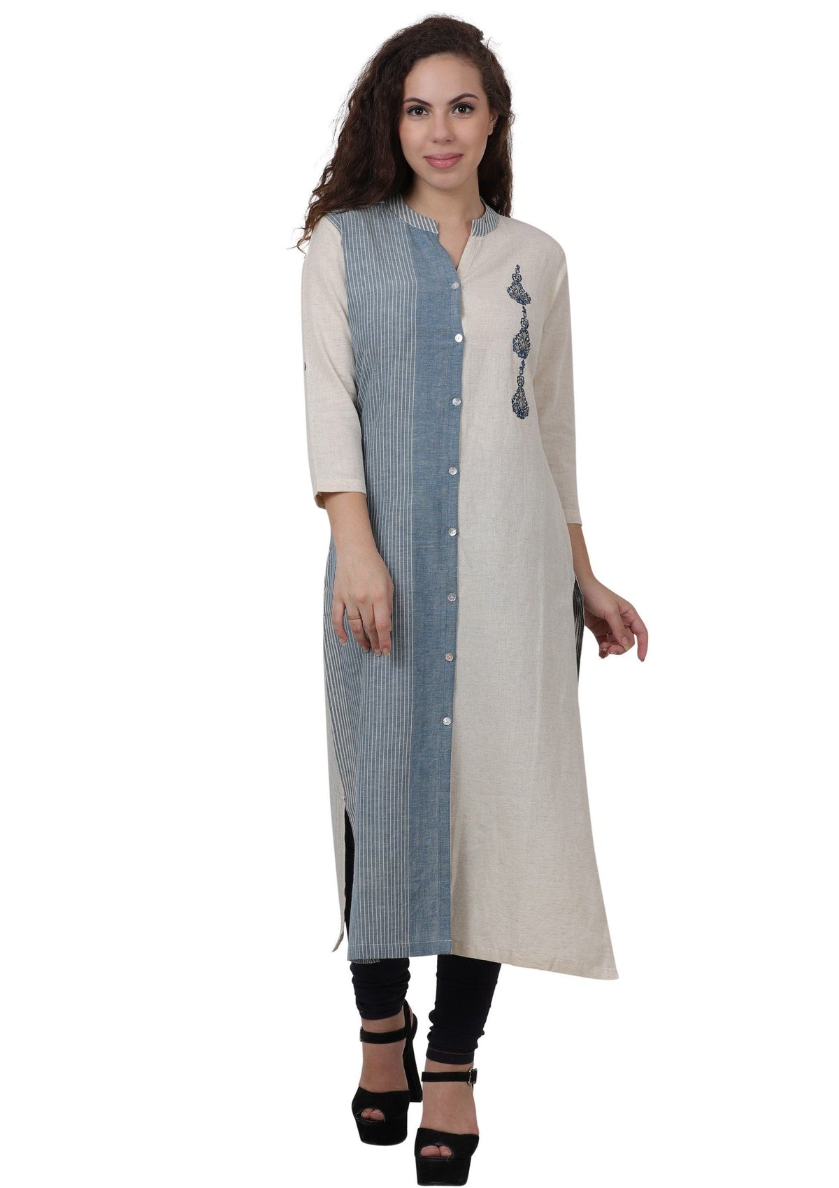 Women Printed Cotton Straight Kurta Cream