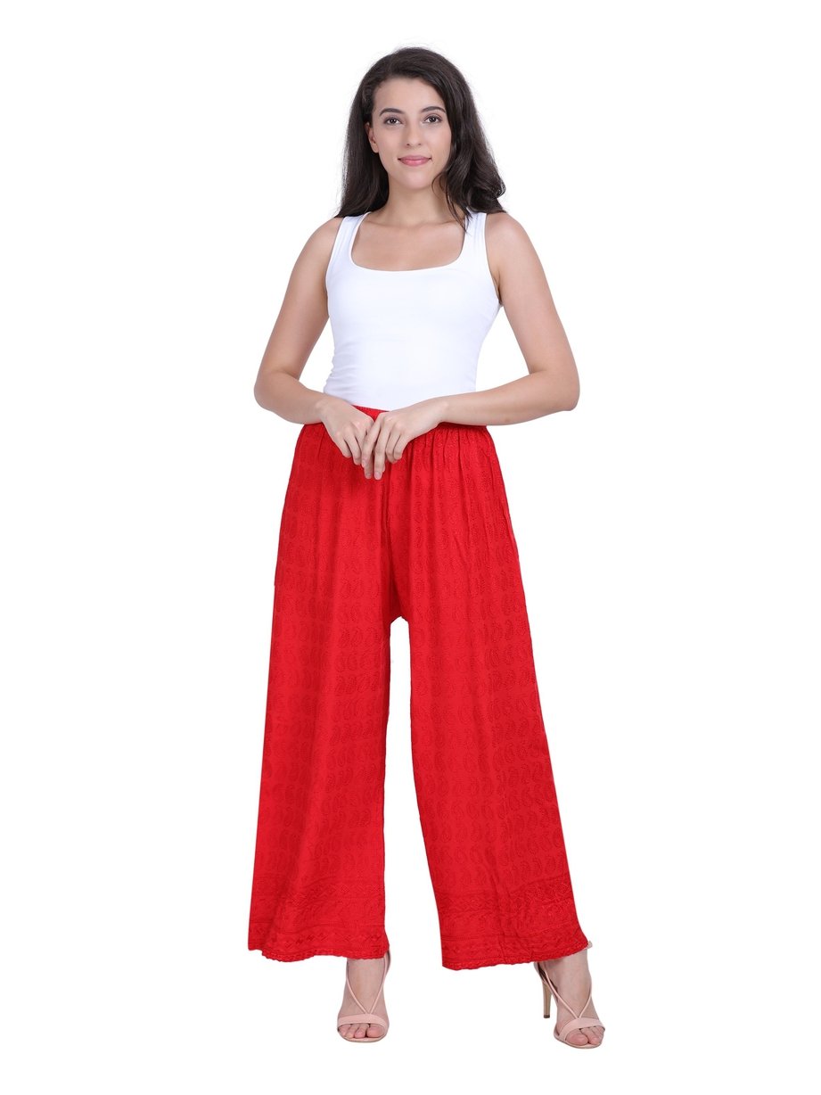 Women's 100% Pure & Soft Rayon Palazzo (Free Size) Red