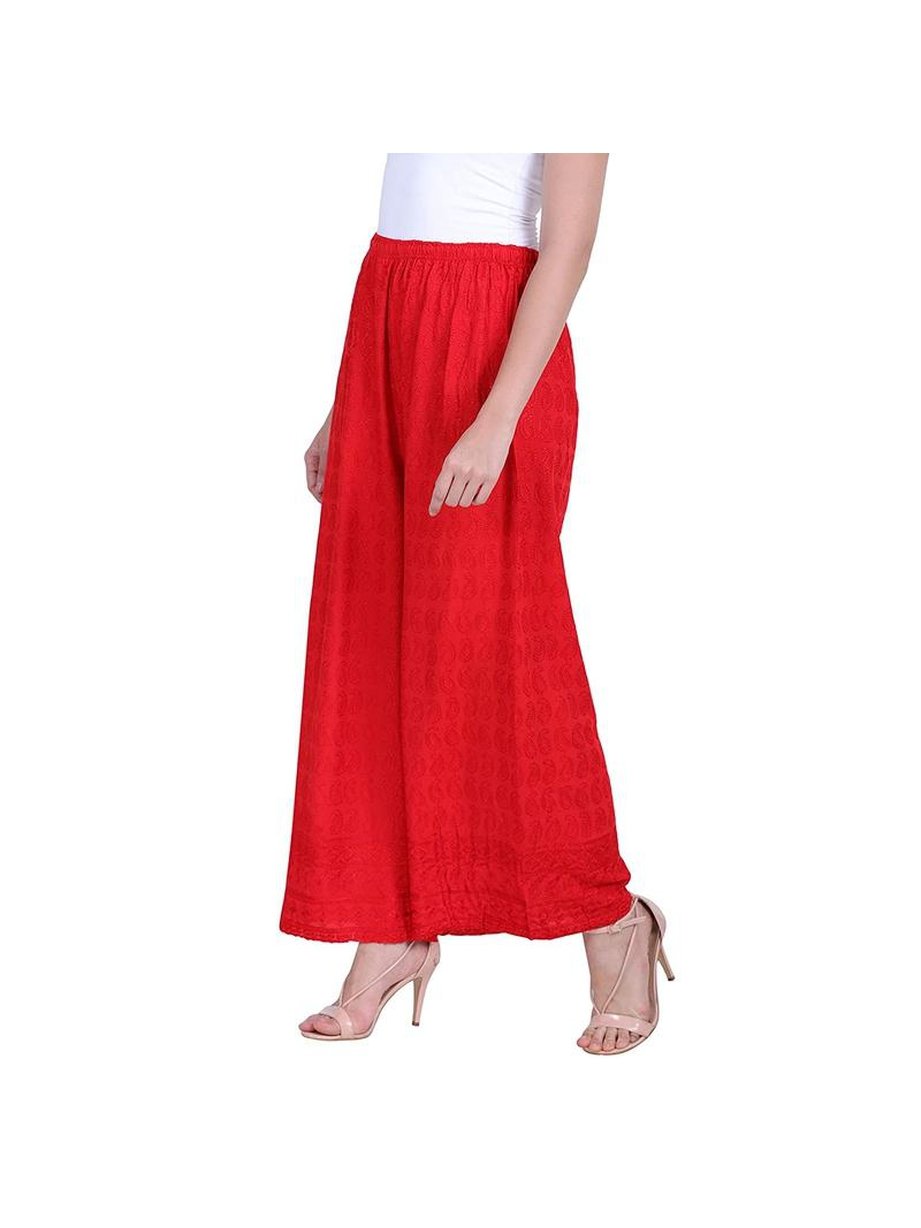 Women's 100% Pure & Soft Rayon Palazzo (Free Size) Red