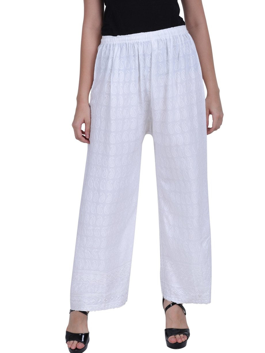 Women's 100% Pure & Soft Rayon Palazzo (Free Size) White