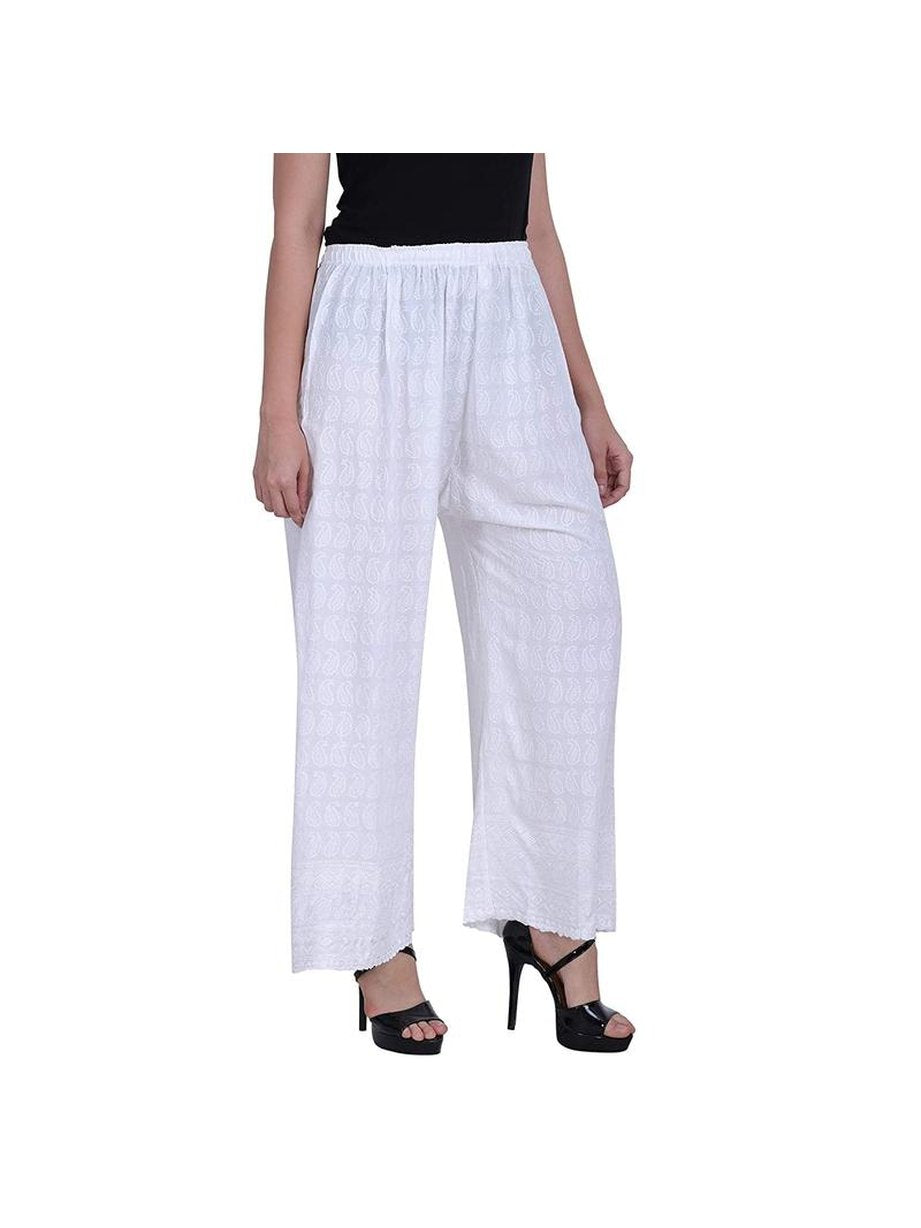 Women's 100% Pure & Soft Rayon Palazzo (Free Size) White