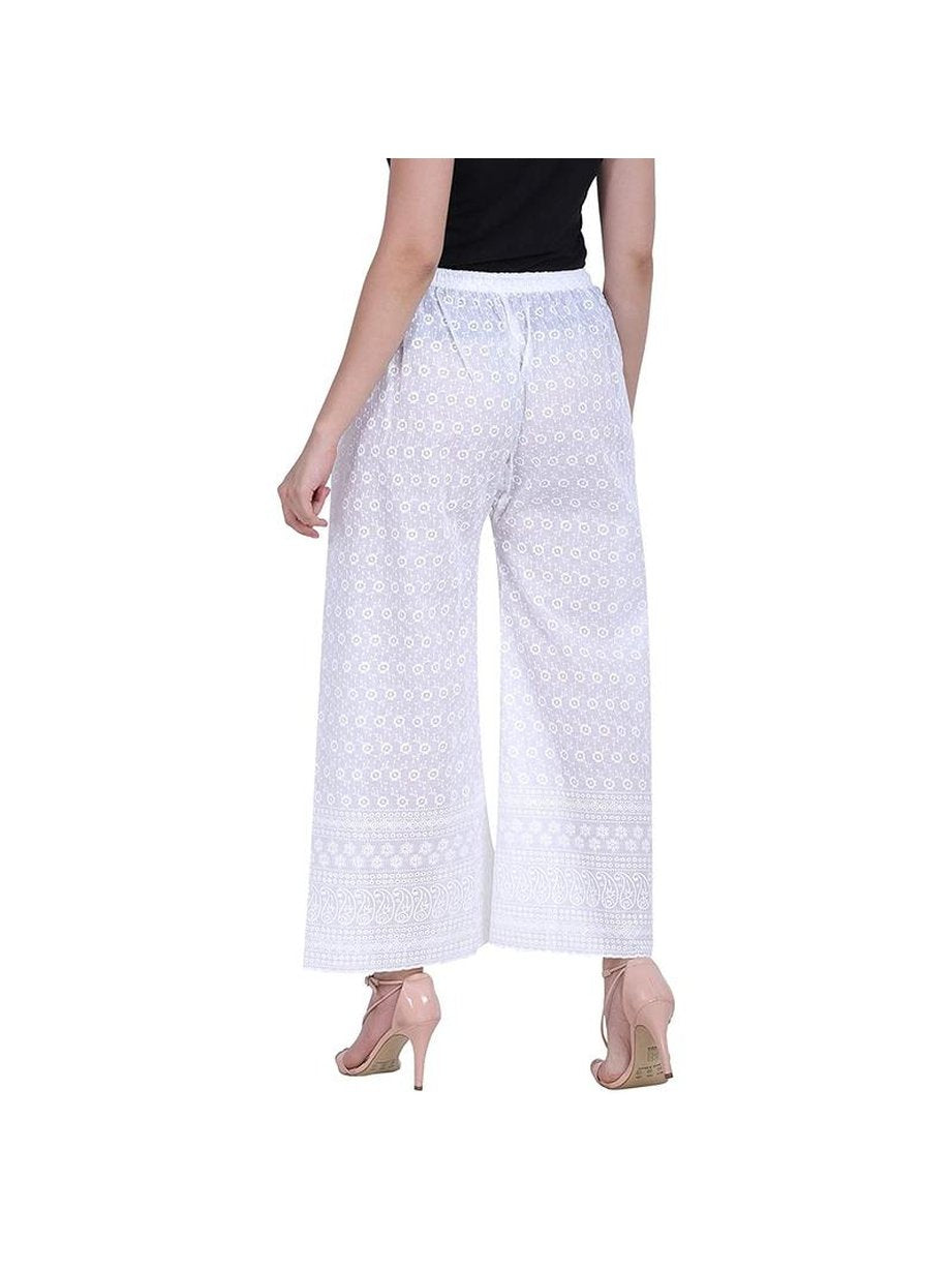 Women's 100% Pure & Soft Rayon Palazzo (Free Size) White