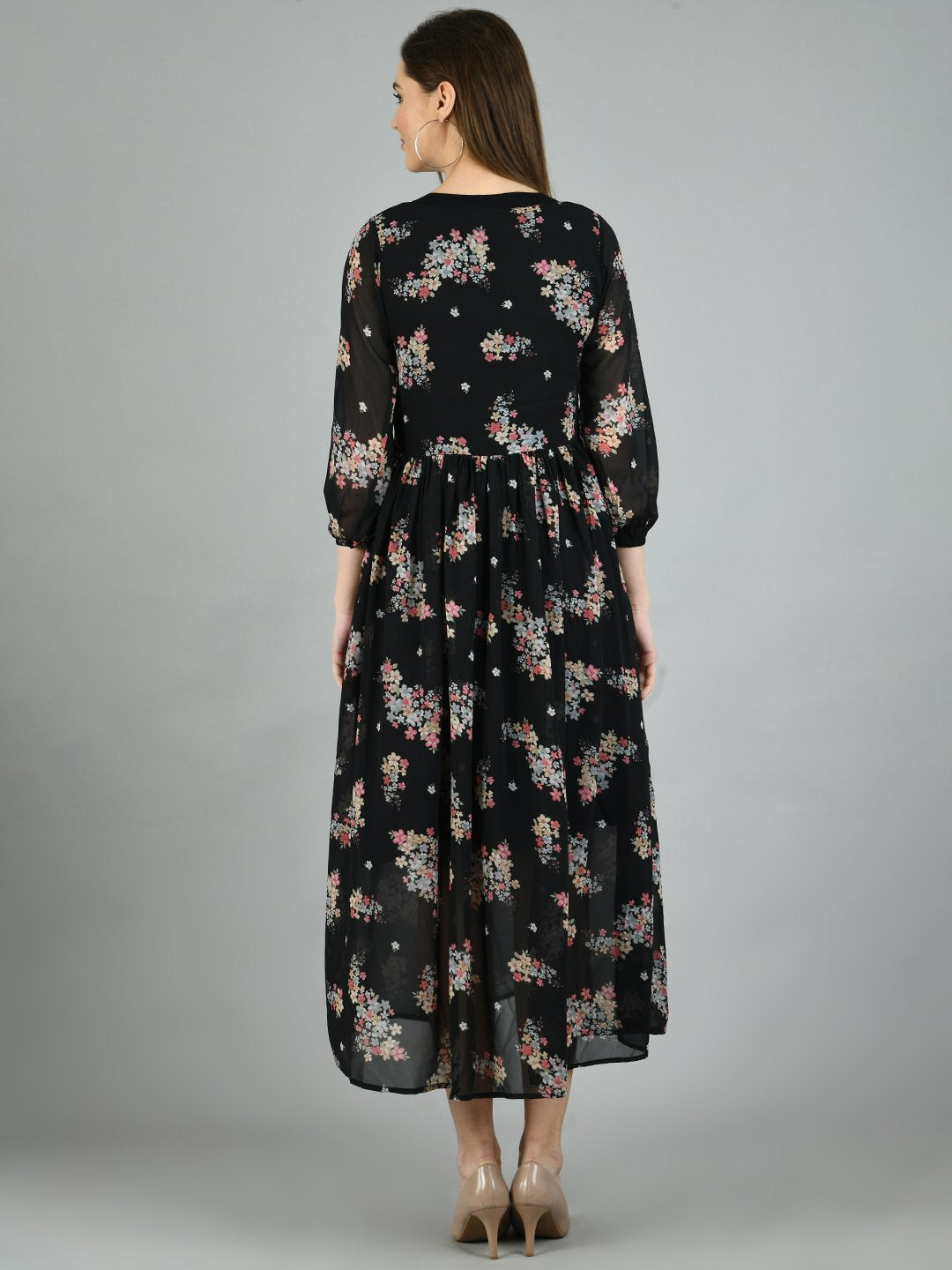 Women's Black Georgette Western long Dress
