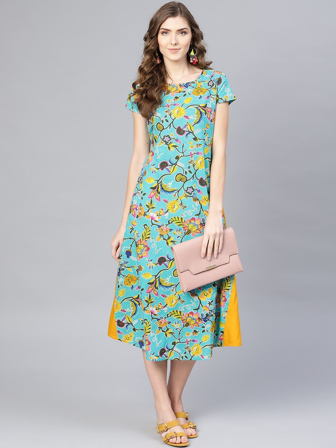 Women's Blue Printed Cotton Western Dress Women's Blue Printed Cotton Western Dress