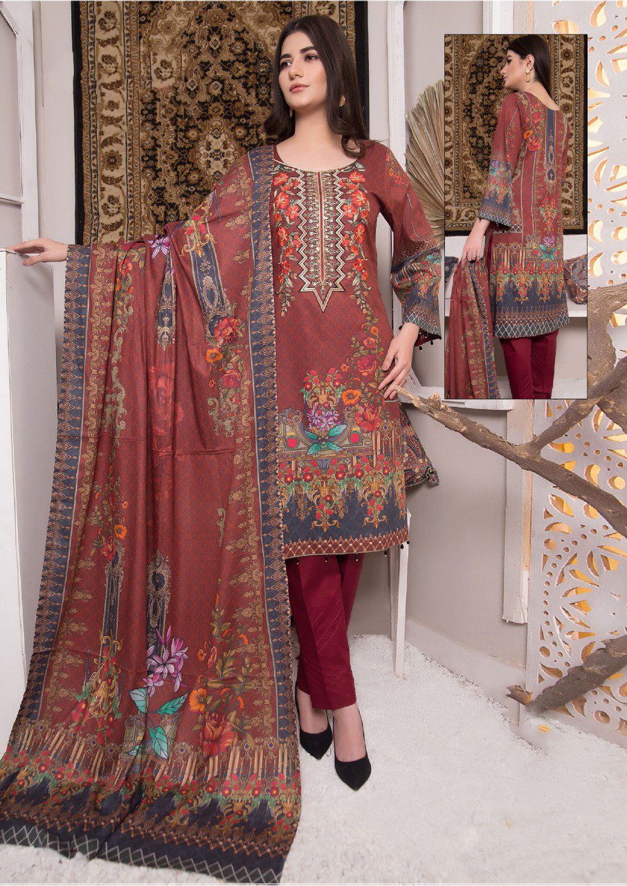 Women's Cotton Dark Orange Pakistani Unstitched Suit Dress Material