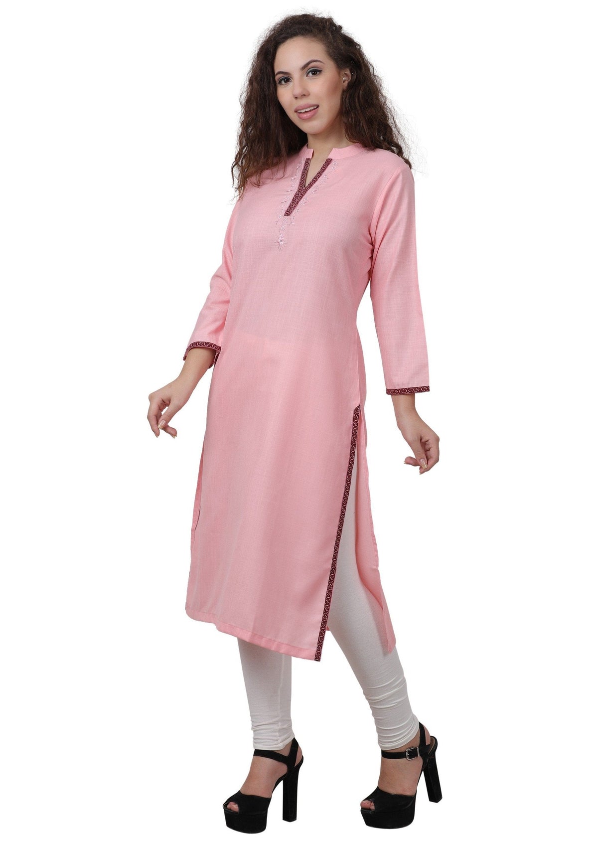 Women's Cotton Embroidered Kurta Pink