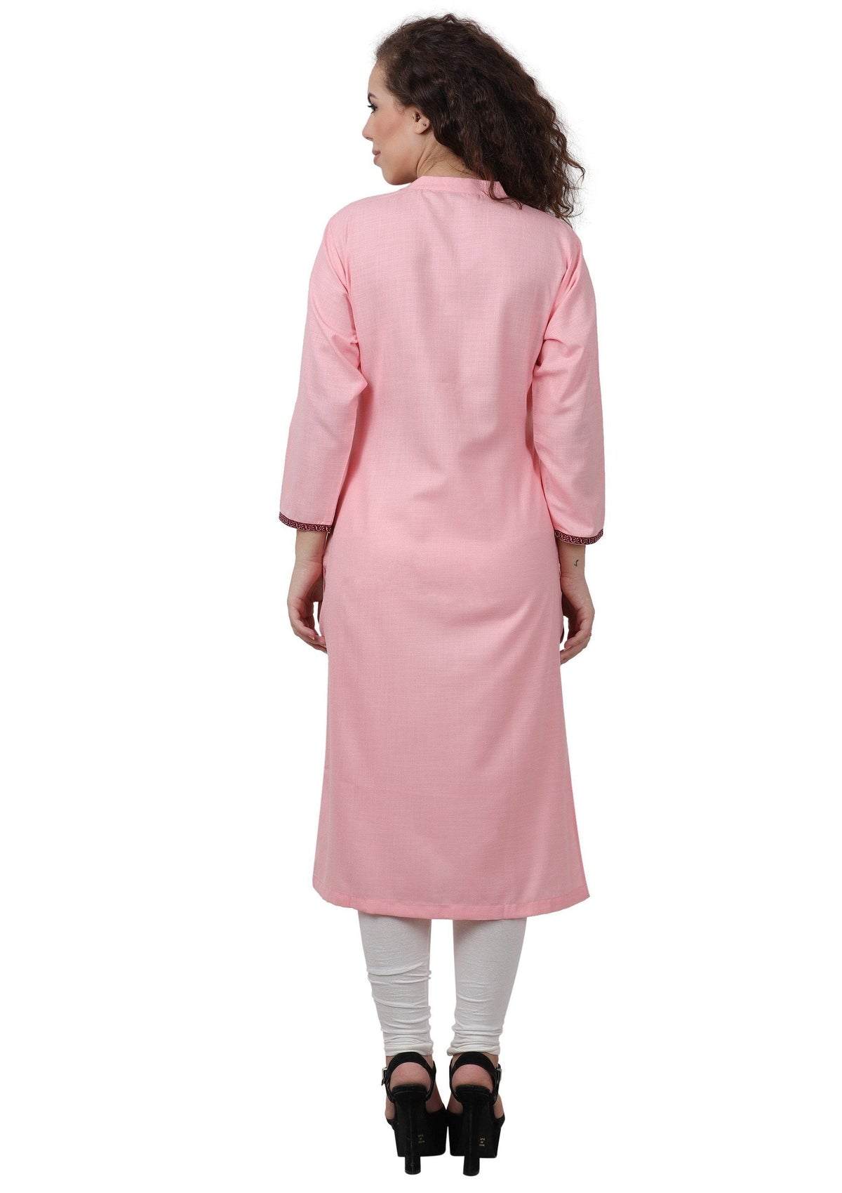 Women's Cotton Embroidered Kurta Pink