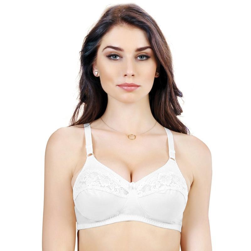 Women's Full Coverage Non Padded Wire free White Trinity Bra