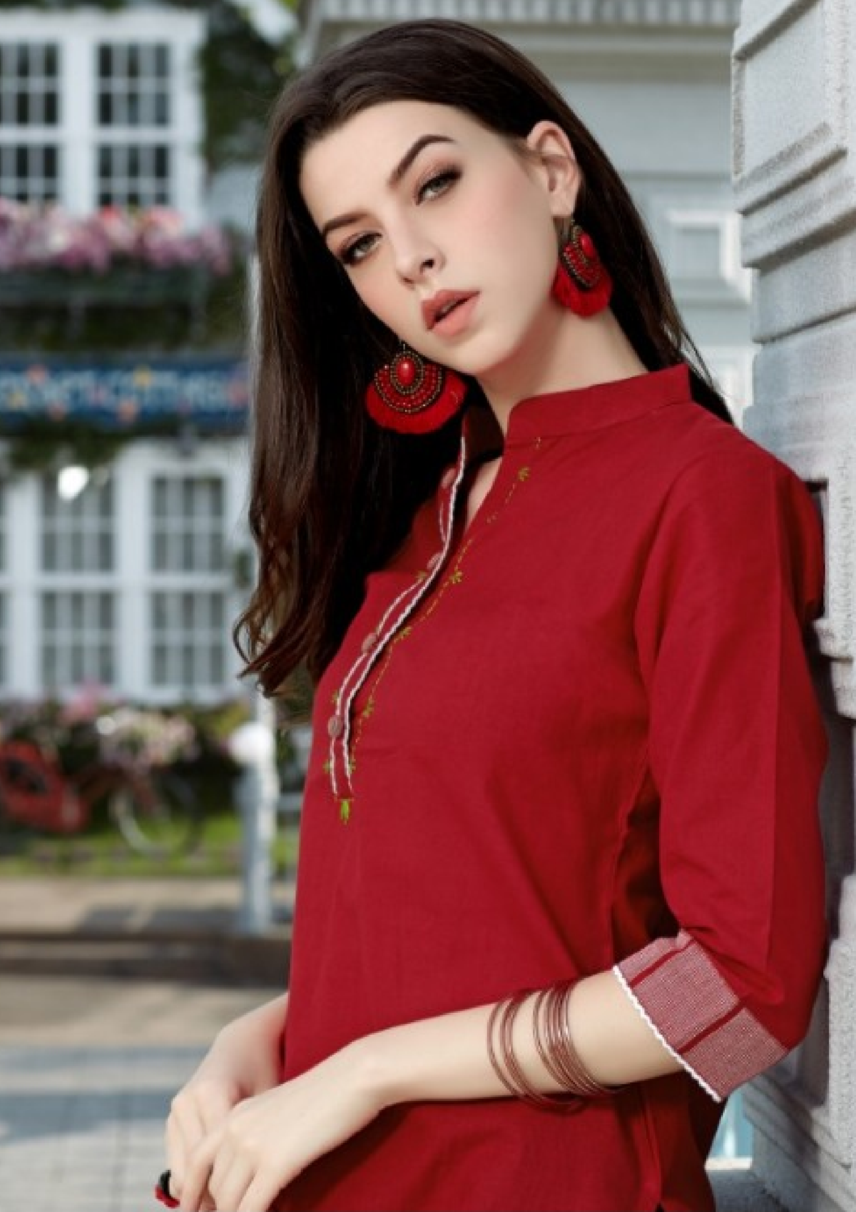 Pure Cotton Red Straight Kurti for Women