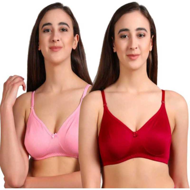 Women's non padded seamless soft cotton t shirt bra combo- Pack of 2