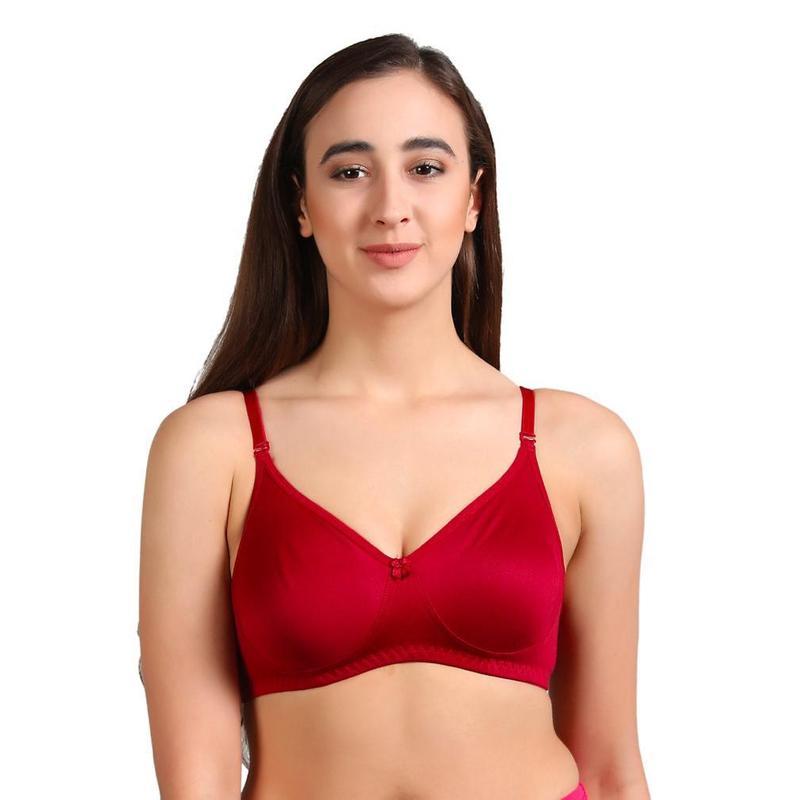 Women's non padded seamless soft cotton t shirt bra-Maroon