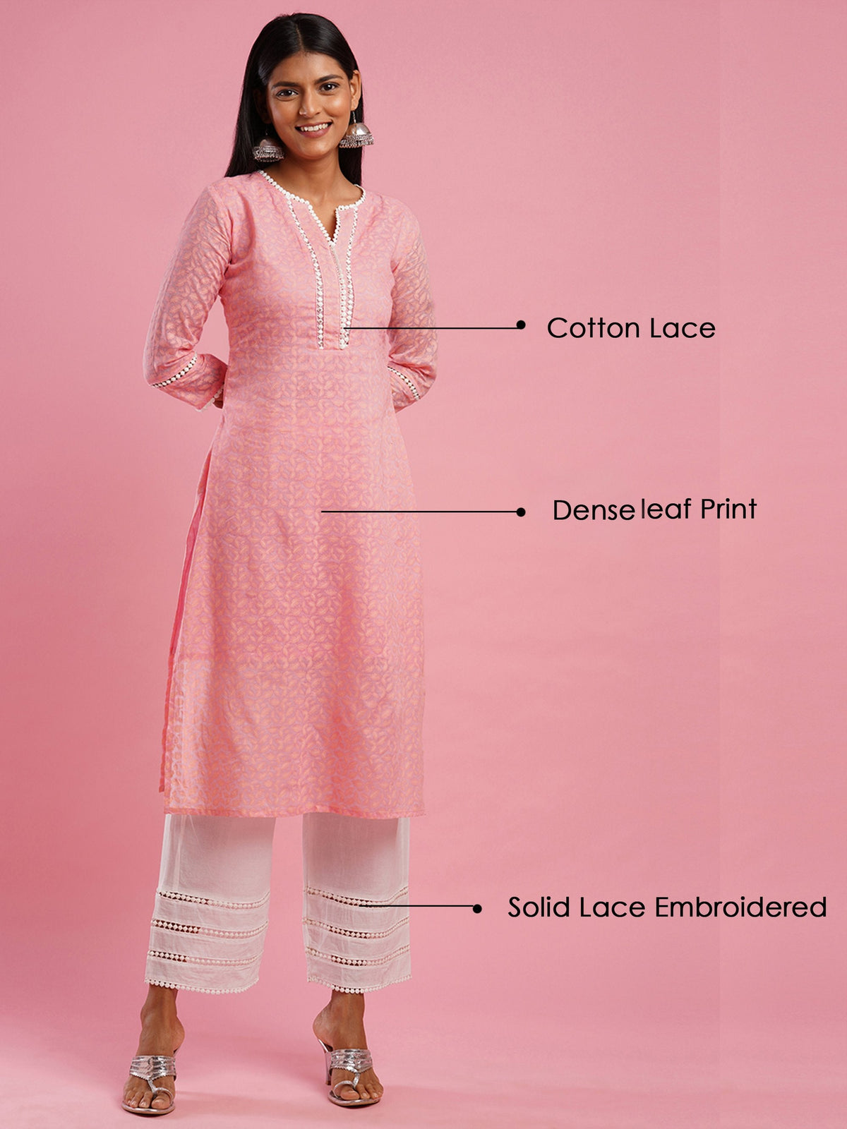 Women's Pink Printed Kurta With White Palazzo Set