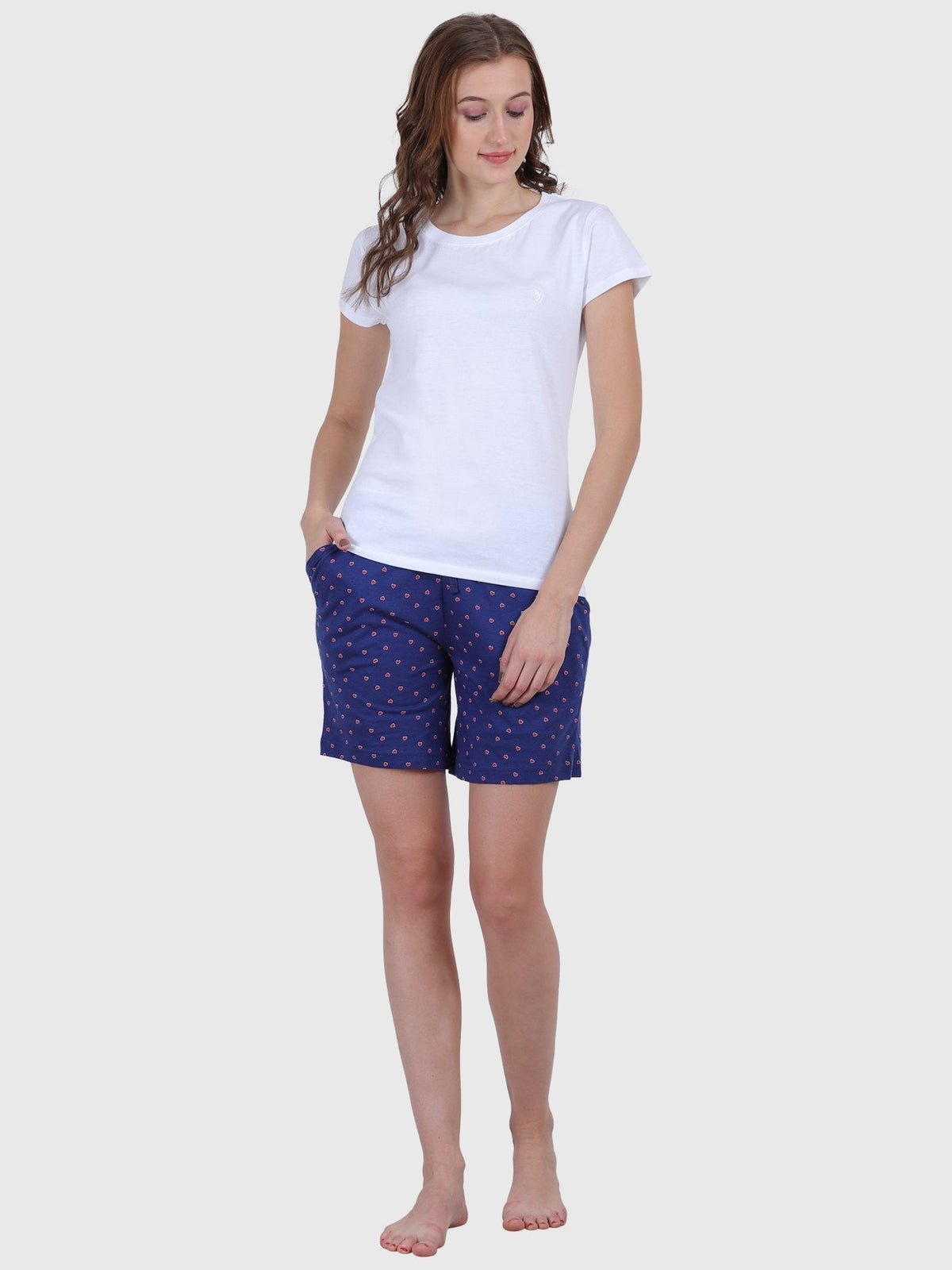 Women's Printed Cotton Night Lounge Shorts Dark Blue