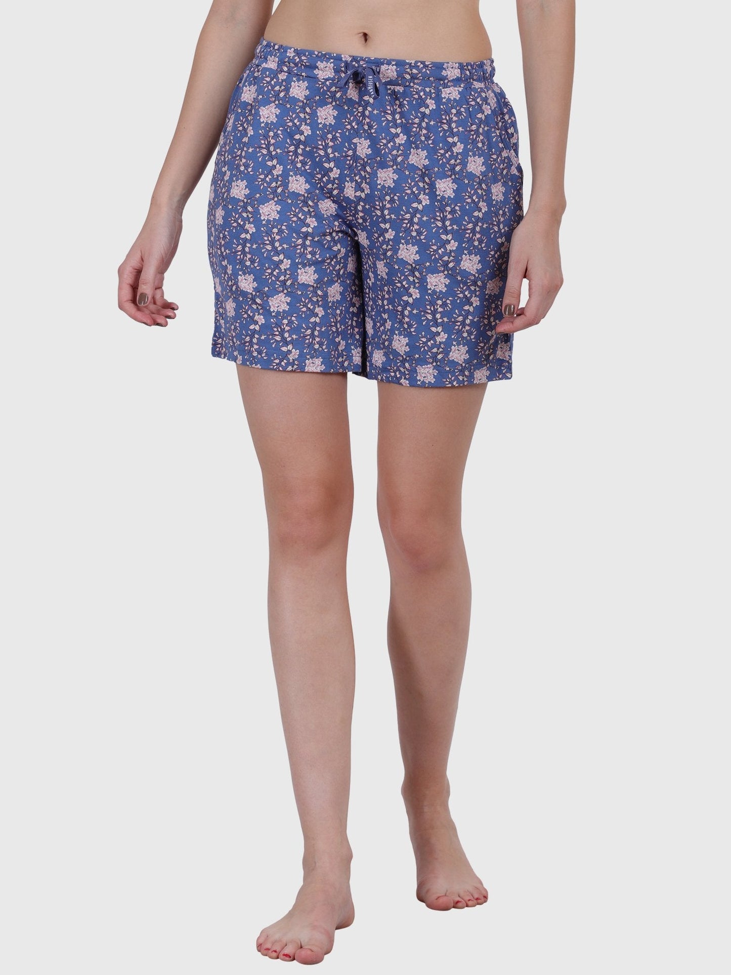 Women's Printed Cotton Night Sleep Shorts Dark Blue