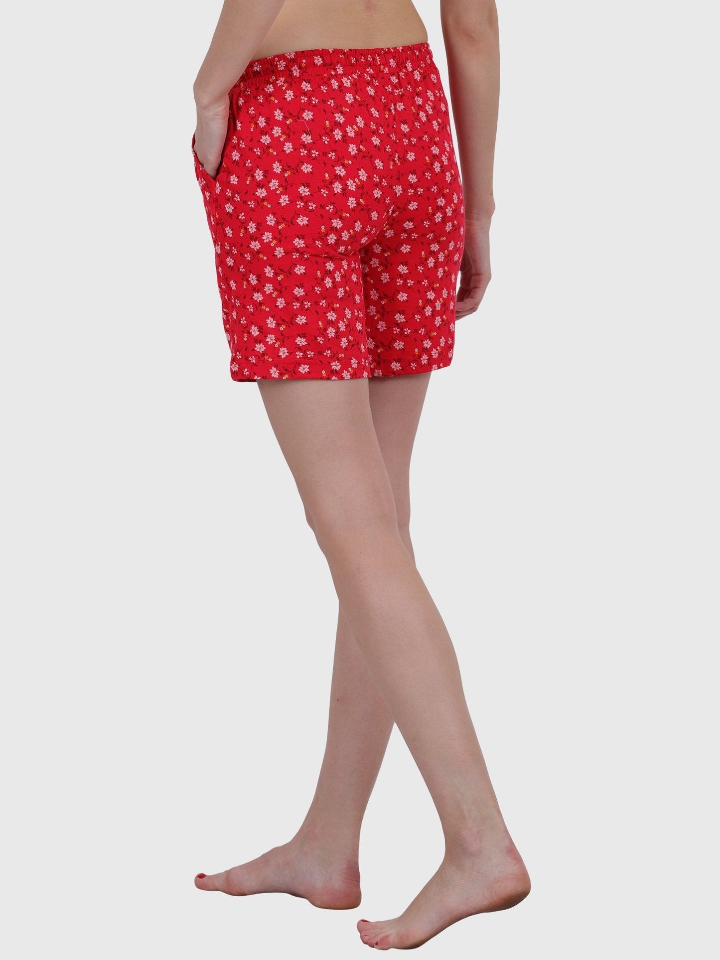 Women's Printed Cotton Night Sleep Shorts Red