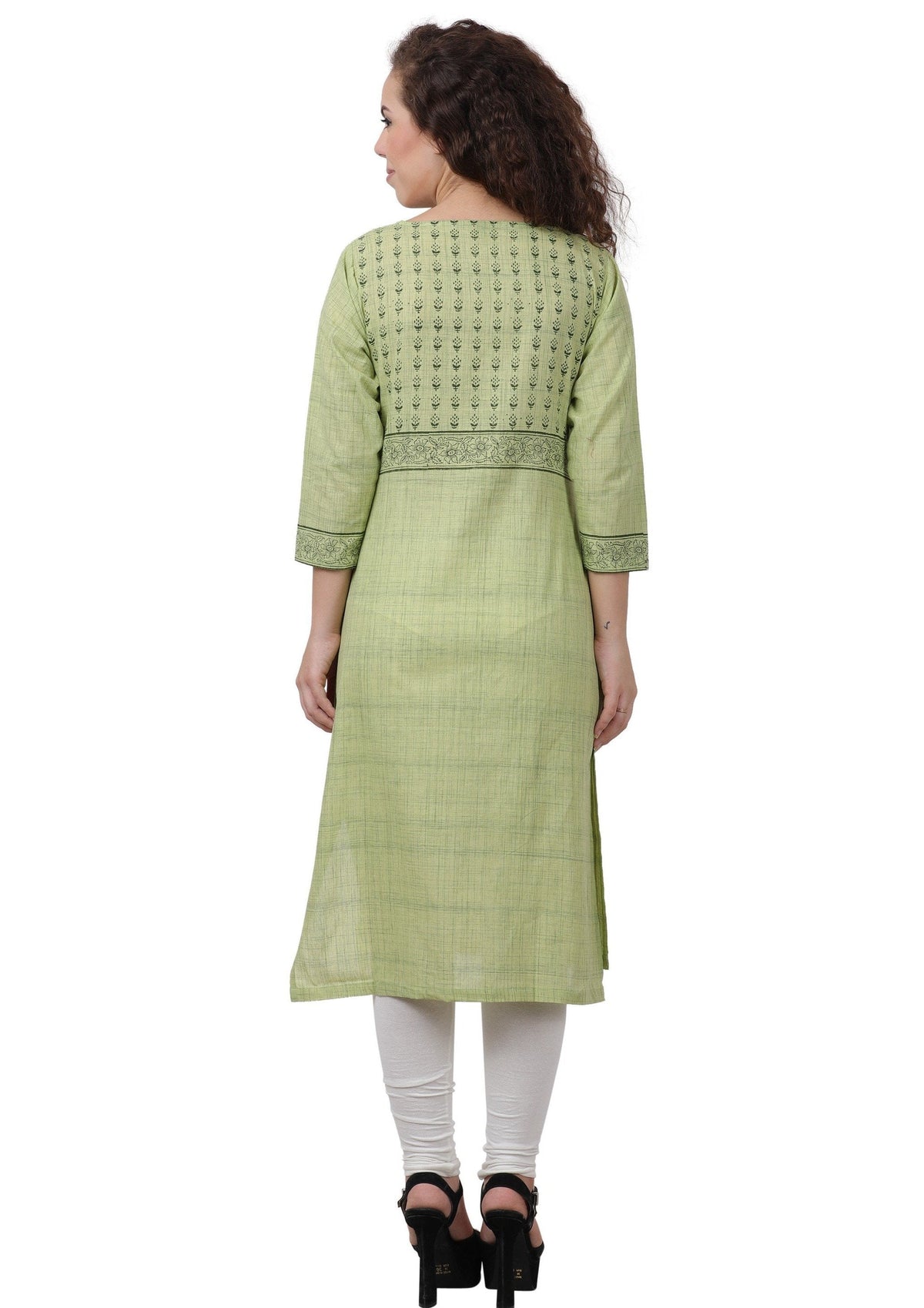 Women's Printed Cotton Regular Green Kurta