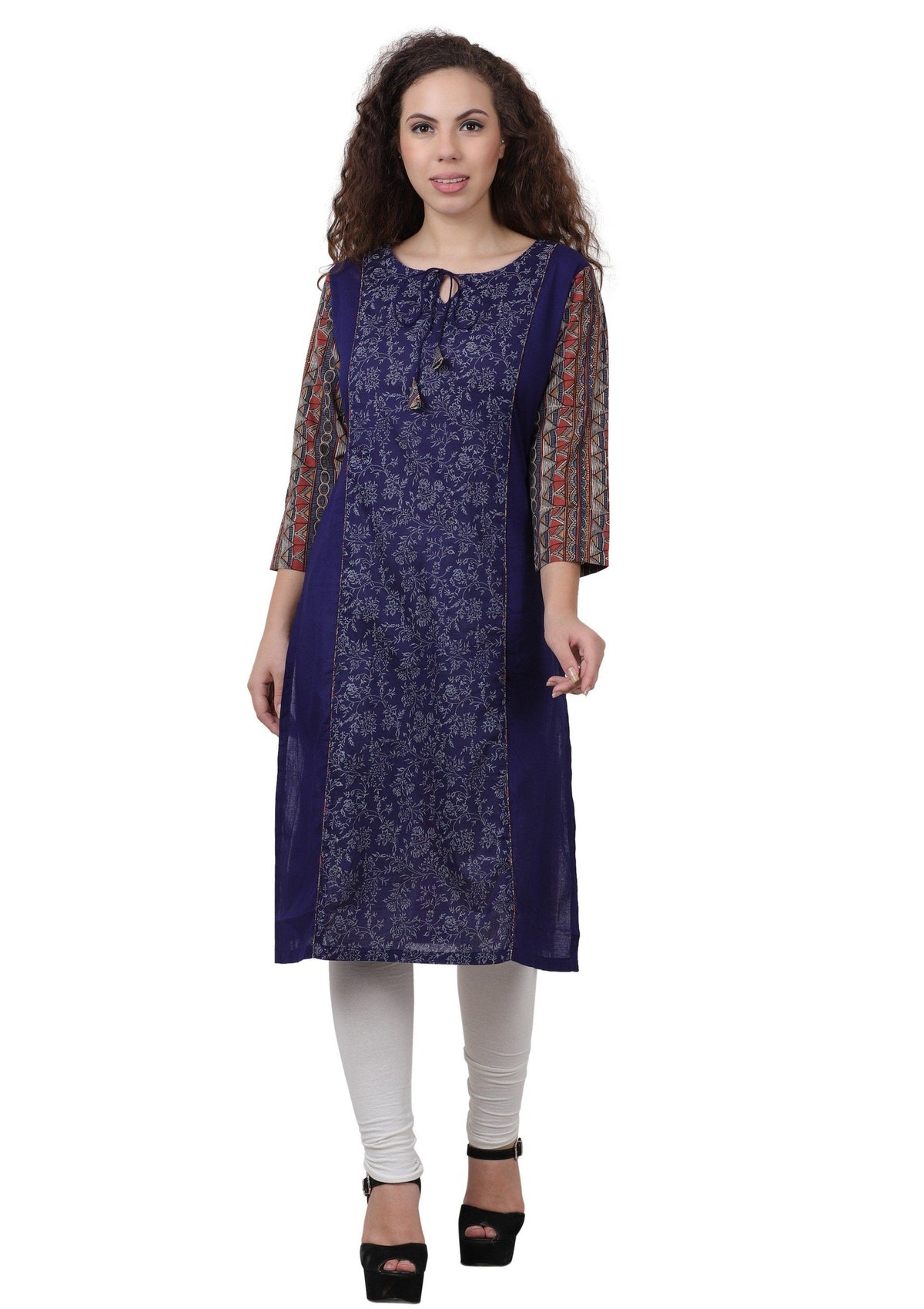 Women's Printed Cotton Regular Kurta Blue