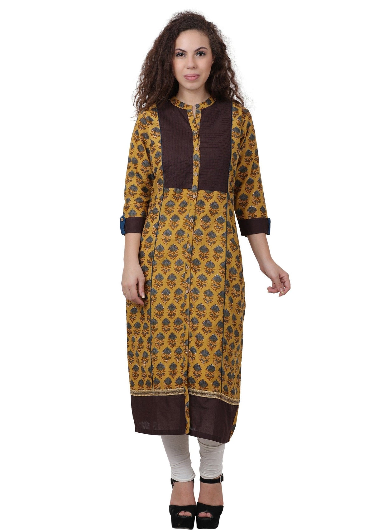 Women's Printed Cotton Straight Kurta Brown