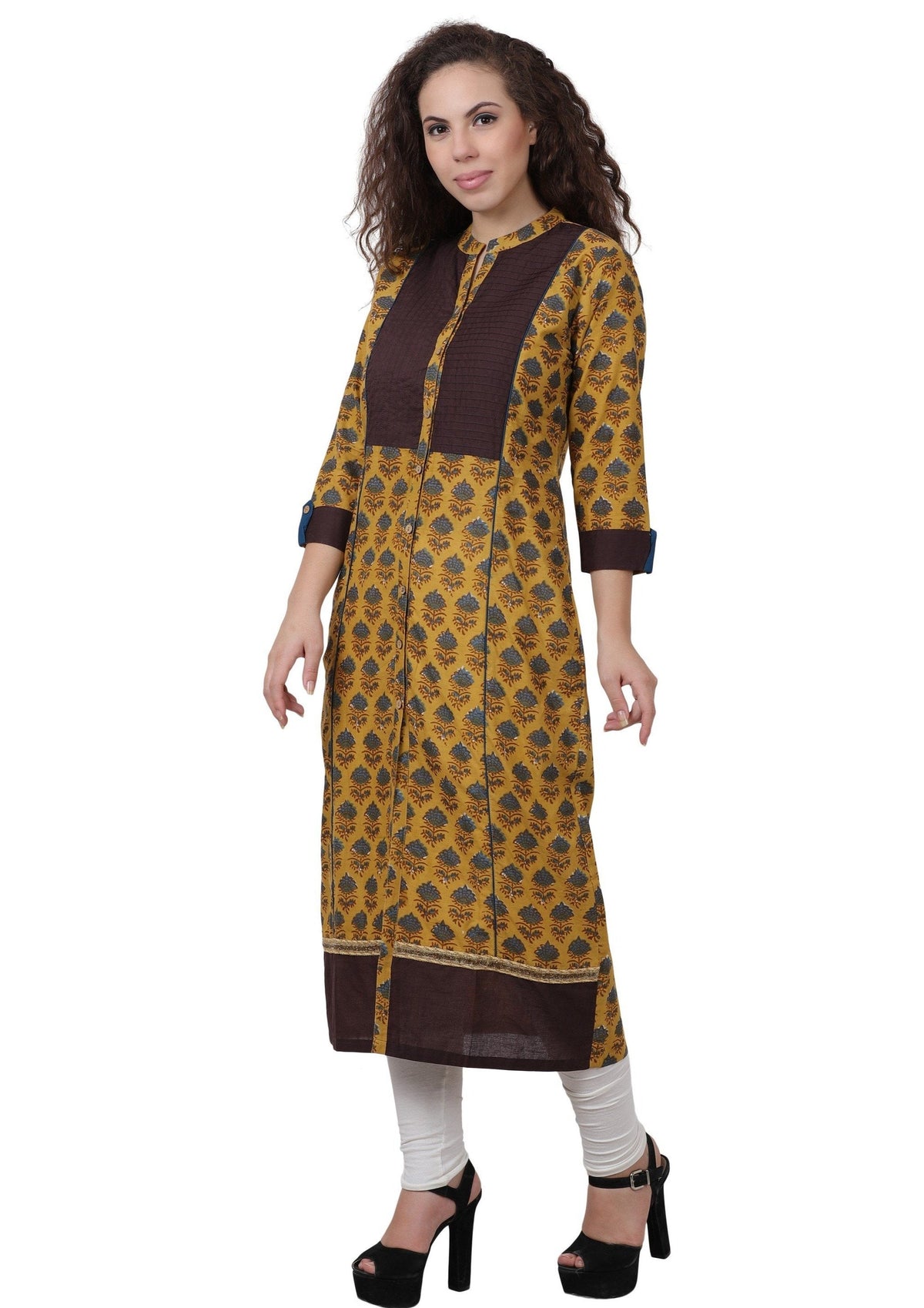 Women's Printed Cotton Straight Kurta Brown