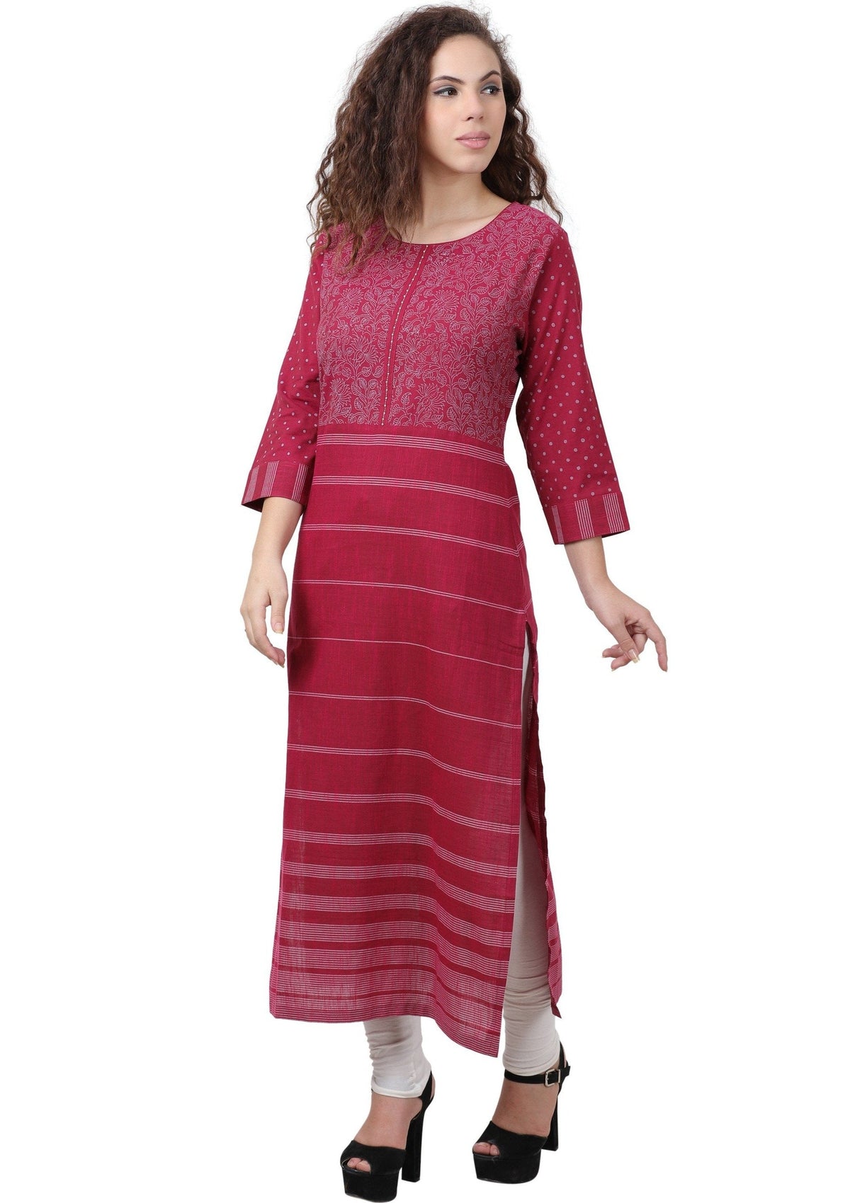 Women's Printed Cotton Straight Kurta Maroon