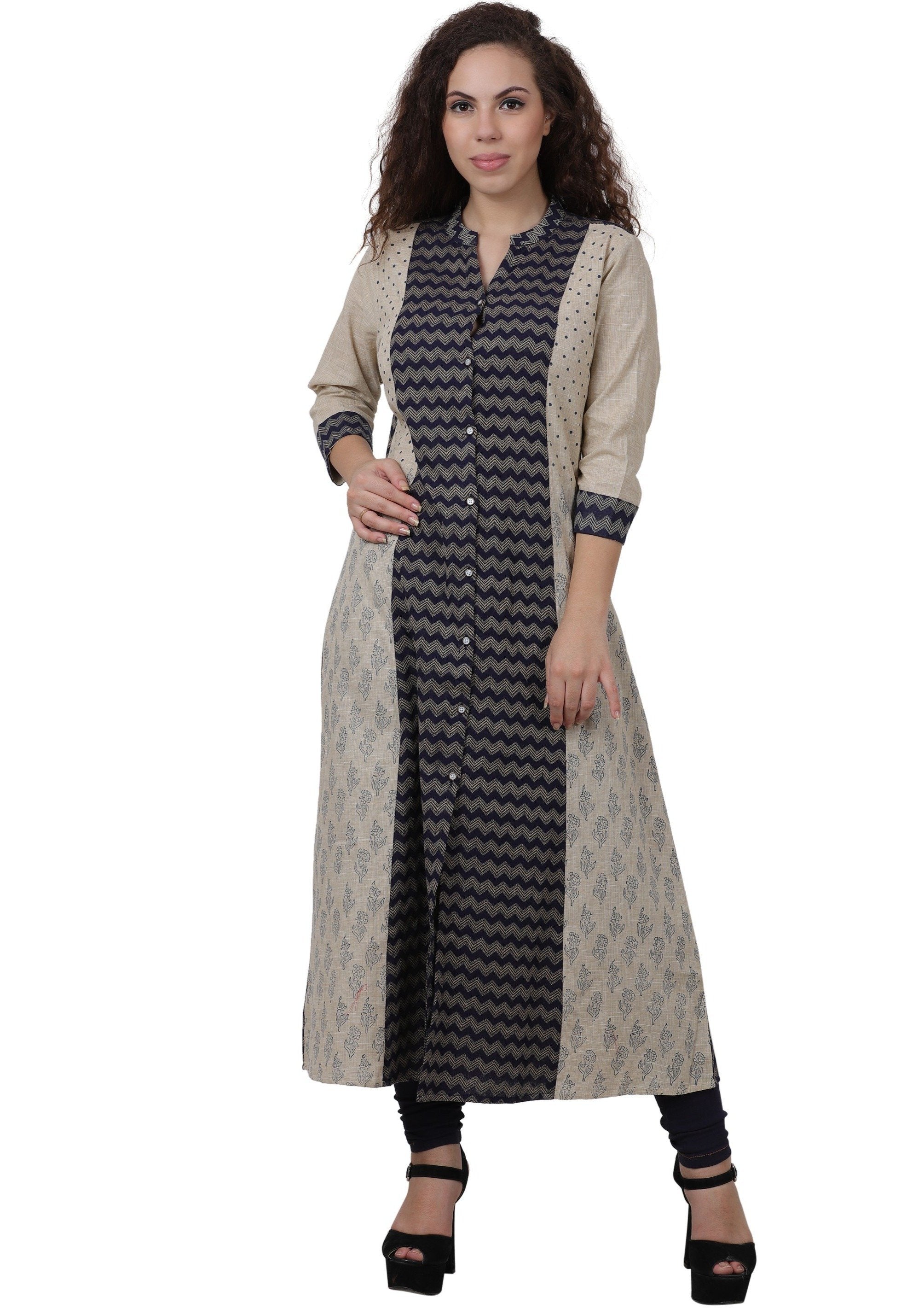 Women's Blue Long Printed Cotton Kurti, Size: Medium at Rs 999