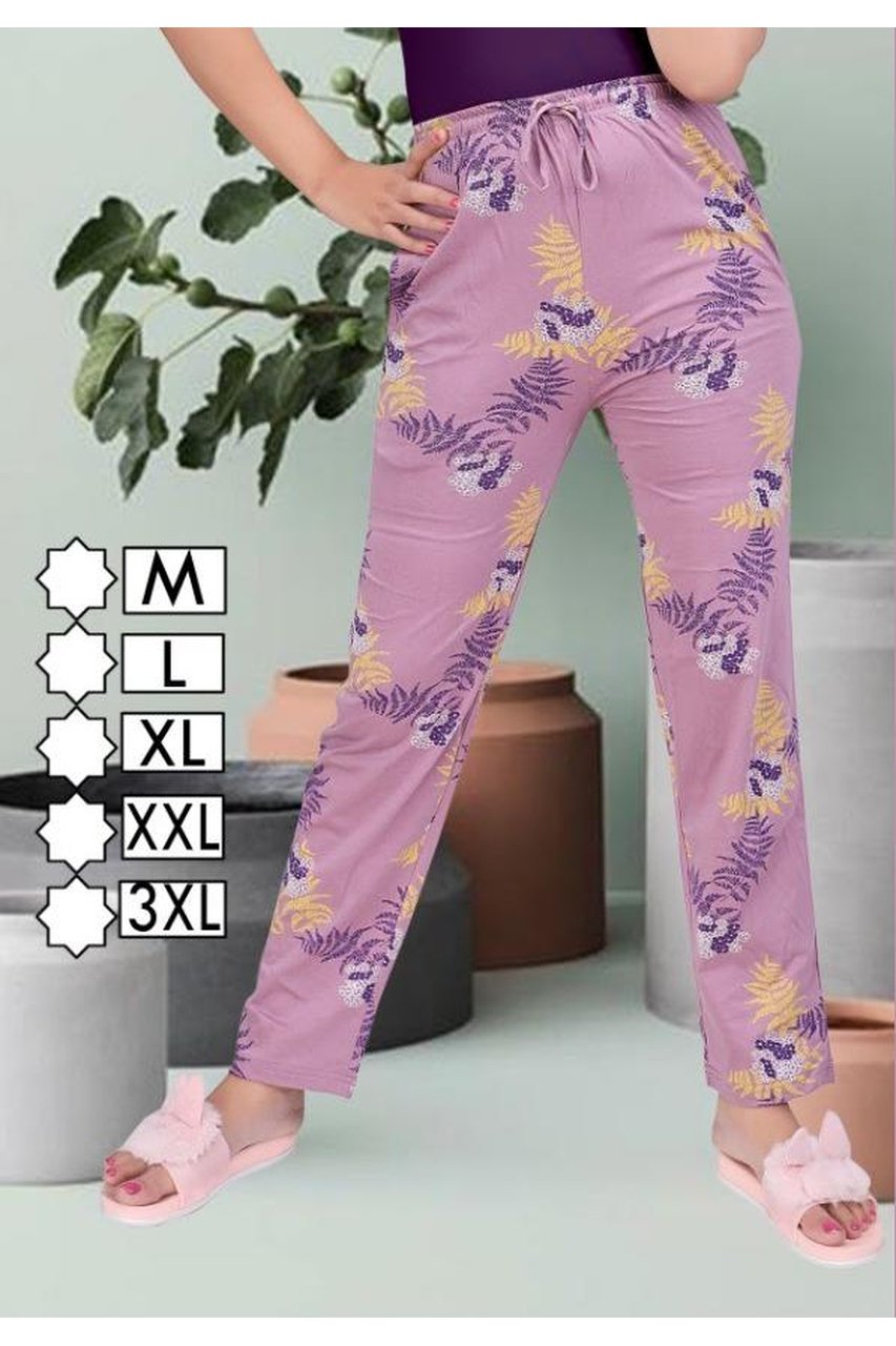 Women's Regular Fit Cotton Printed Purple Pajamas