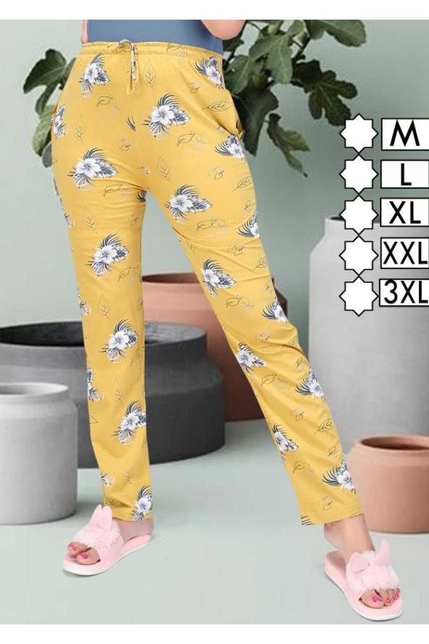 Women's Regular Fit Cotton Printed Yellow Pajamas