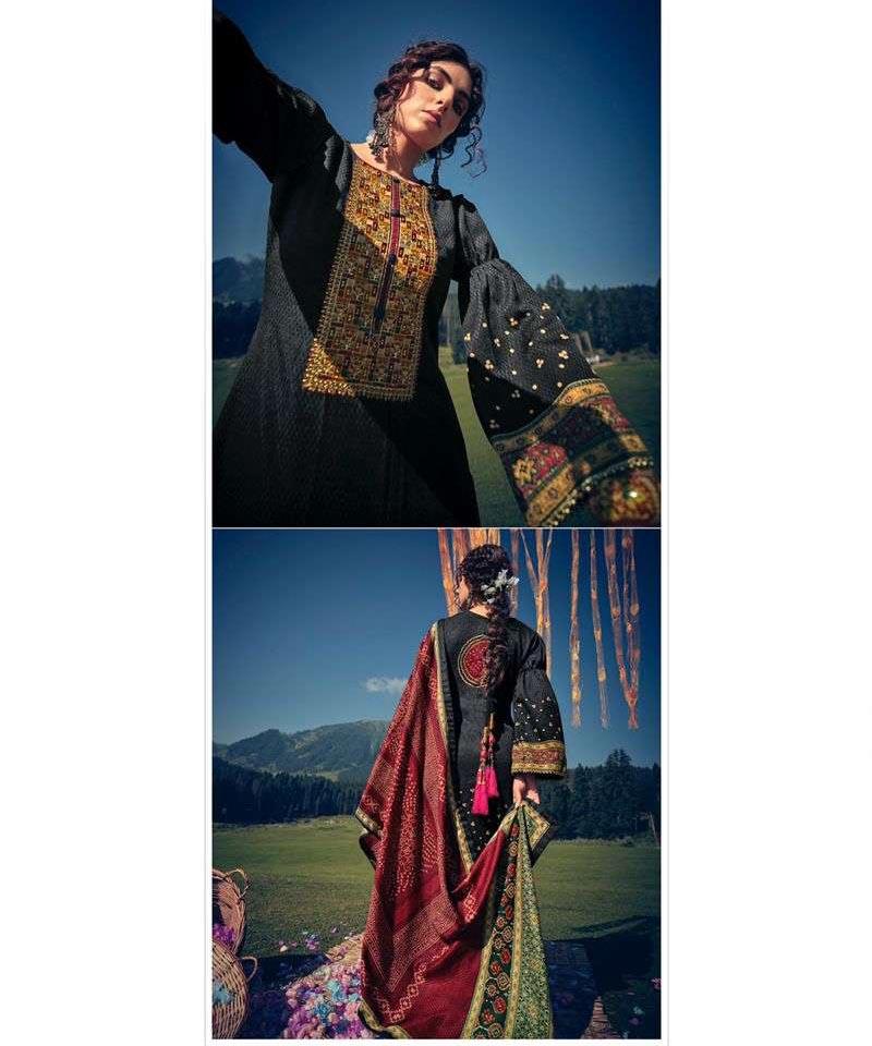Woolen Pashmina Black Winter Unstitched Suits With shawl